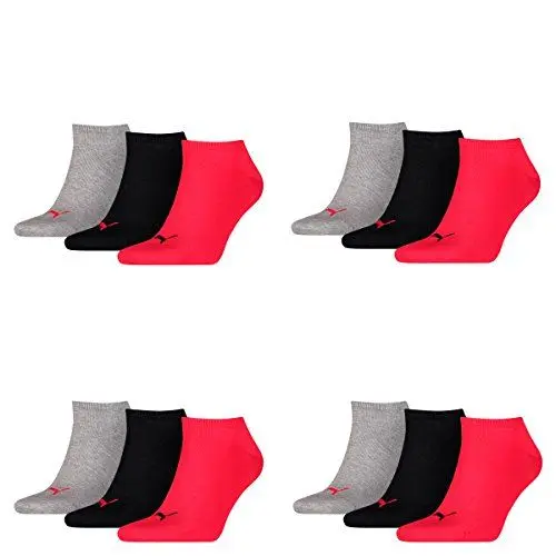 Produktbild: PUMA 12 Paar Sneaker Invisible Socken Gr. 35-49 Unisex für Damen Herren Füßlinge, Farbe:232 - black/red, Socken & Strümpfe:39-42