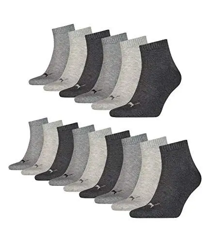 Produktbild: PUMA 15 Paar Unisex Quarter Socken Sneaker Gr. 35-49 für Damen Herren Füßlinge, Farbe:800 - anthraci/l mel grey/m me, Socken & Strümpfe:43-46
