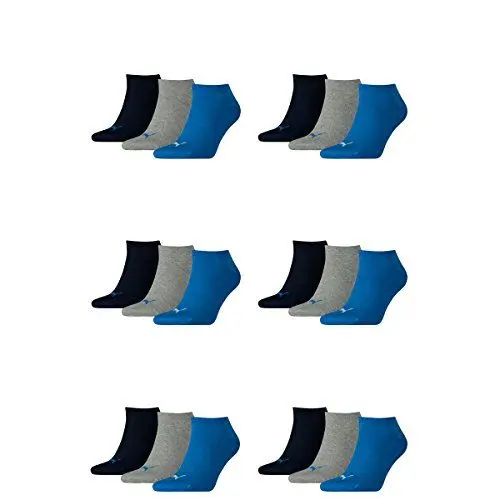 Produktbild: PUMA 18 Paar Sneaker Invisible Socken Gr. 35-49 Unisex für Damen Herren Füßlinge, Farbe:277 - blue/grey mélange, Socken & Strümpfe:39-42