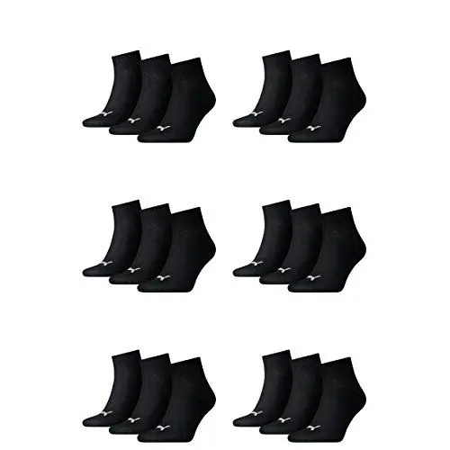 Produktbild: PUMA 18 Paar Unisex Quarter Socken Sneaker Gr. 35-49 für Damen Herren Füßlinge, Farbe:200 - black, Socken & Strümpfe:43-46
