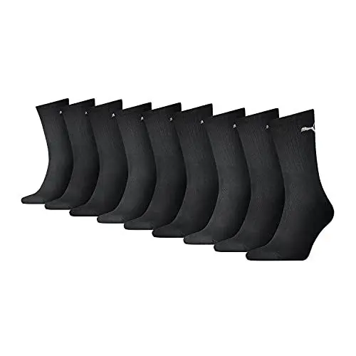 Produktbild: PUMA 9 Paar Everyday Crew Socken Sportsocken Tennis Socken Gr. 35-46 Unisex, Farbe:001 - Black, Socken & Strümpfe:39-42