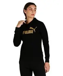 Produktbild: PUMA Damen ESS+ Metallic Logo Hoodie FL Sweat, Schwarz-goldene Folie, M