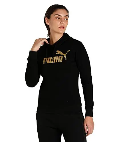 Produktbild: PUMA Damen ESS+ Metallic Logo Hoodie FL Sweat, Schwarz-goldene Folie, M