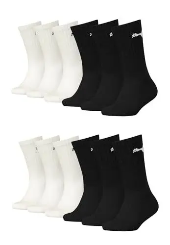 Produktbild: PUMA JUNIOR CREW Kinder Tennis Socken für Mädchen und Jungen 12er Pack, Farbe:White/Black, Socken & Strümpfe:35-38