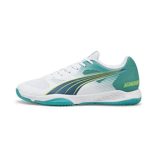 Produktbild: PUMA Unisex Attacourt Indoor Court Shoe, White-Ocean Tropic-Sparkling Green-Lime Squeeze, 43 EU