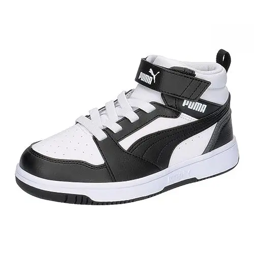 Produktbild: PUMA Unisex Kinder Rebound V6 Mid Ac+ Ps Sneaker, Puma White Puma Black Shadow Gray, 34 EU