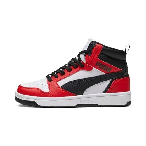 Produktbild: PUMA Unisex Kinder Rebound V6 Mid Jr Sneaker, Puma White Puma Black For All Time Red, 38.5 EU
