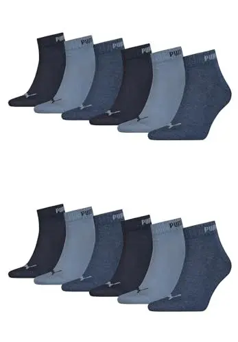 Produktbild: PUMA Unisex Quarter Socken Sneaker im Retro Design knöchelhoch für Damen Herren 12er Pack, Farbe:Blue Combo, Socken & Strümpfe:39-42