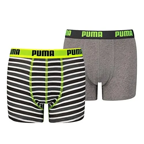 Produktbild: Puma Unisex Kinder Boys Everyday Striped Boxers Unterwäsche, Fluo Yellow/Grey, 128 EU