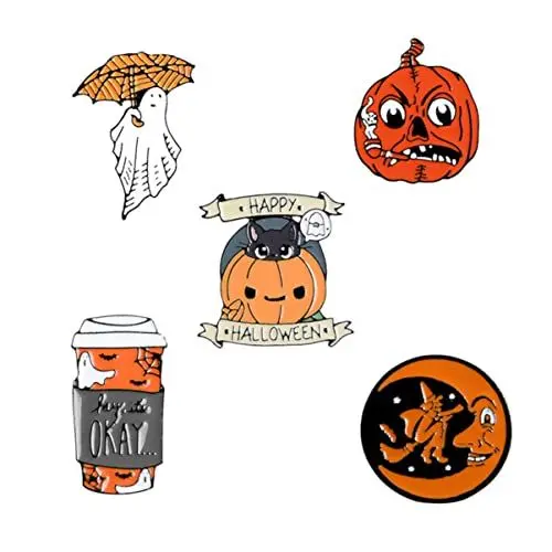 Produktbild: Pumpkin Badge 5 Stück Halloween Badge Magnetische Brosche Badge Reel Snap Button Clip Magnetic Brosche Clasp Badge Holder Halloween Cartoon Pumpkin
