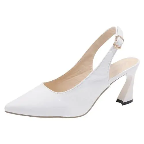 Produktbild: Pumps Damen Damen Sandalen mit spitzer Zehenpartie, modisch, lässig, mit Riemchen, zum Hineinschlüpfen, glänzend, Stiletto High Heels Pumps Beige (White, 41)