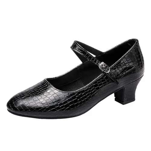Produktbild: Pumps Damen Freizeit Damen Tanzschuhe mit weicher Sohle, rutschfest, quadratischer Absatz, Schnallenriemen, runder Zehenbereich, atmungsaktiv Pumps Schwarz (40)