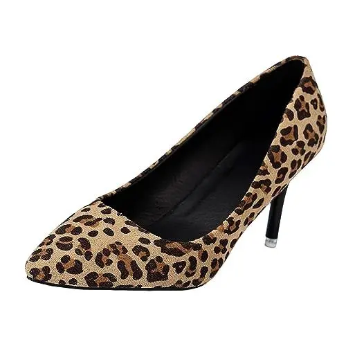 Produktbild: Pumps Damen Leopardenmuster bedrucktes Spitze dünne High Heels Einzelschuhe Pumps Damen Weiß (Brown, 38)