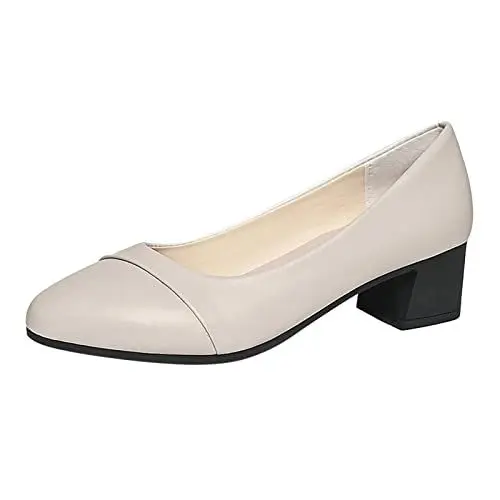 Produktbild: Pumps Damen Schuhe Dicke Frauen Slip on Heel Mode Freizeitschuhe Bequeme Zehe Freizeitschuhe für Frauen Damenpumps (White, 40)