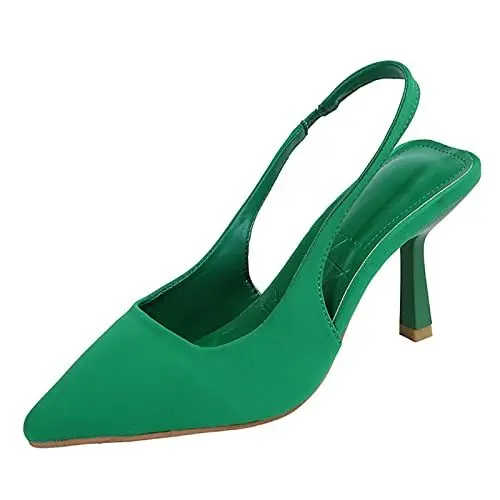 Produktbild: Pumps Damen Slingback - Sandalen Business High Heels Pointed Toe Slingback-Sandalen Partei Gericht Schuhe Kitten Heel Hochzeit-Schuhe Schnalle Elegante Abendschuhe Hohe Damenschuhe (Z0B-Green, 37)
