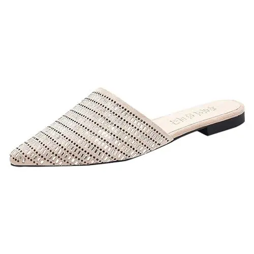 Produktbild: Pumps Weite H Slipper Damen Slingback Pumps Damen Damen Strandsandalen Hohl Casual Hausschuhe Flache Schuhe Retro Sandalen Damen Elegant Schlupfschuhe Damen Tanzschuhe Damen (Beige, 36)