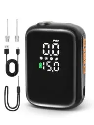 Produktbild: Pumteck Elektrische Ballpumpe AP1-M, Intelligente Tragbare Schnelle Ballaufblasung mit Genauem Manometer und Digitalem LCD Display für Fußball, Basketball, Volleyball, Rugby (2 Nadel und 1 Düse)