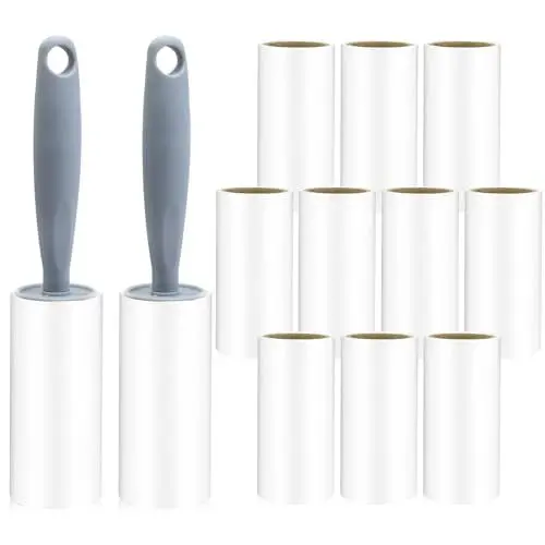Produktbild: Pumuky Rolle Tierhaar, Kleidungsbürste, Anti-Haare, 480 Blatt Klebebürste, stark haftend, für Tierhaare, Kleidung, Teppiche, Sofas (12 Rollen + 2 Bürsten)