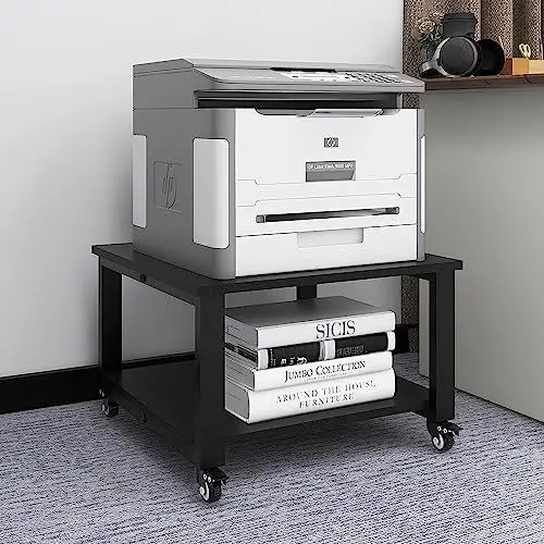 Produktbild: PUNCIA 2-Ebene Druckertisch mit Rollen 50 x 50 x 30 cm mobiler Druckerständer Druckerwagen Aufbewahrungsregal bis zu 70 kg belastbar Schwarz für Büro Zuhause Office Schule