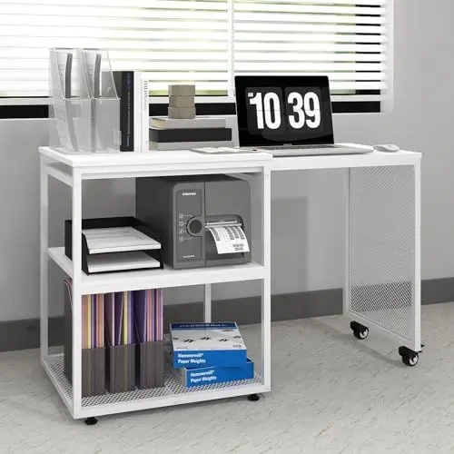 Produktbild: PUNCIA Ausziehbarer Druckertisch 3-Schichter Druckerständer mit Rollen Erweiterbarer 60-110 cm Druckerwagen Druckerregal Rollbarer Computertisch verstellbar für Büro Schule zuhause Weiß