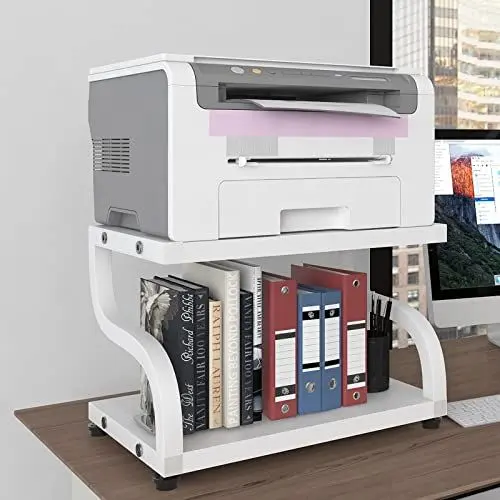 Produktbild: PUNCIA Druckerständer auf Tisch Kleiner Druckerhalter Schreibtisch 2 Ebenen Druckerregal Druckertisch Tischregal Desktop-Organizer für Drucker Büro Schule Zuhause Arbeitszimmer Office Weiß