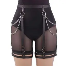 Produktbild: Punk Harness Damen Leder Strumpfband Gürtel mit Hüftketten,Einstellbar Gothic Kleidung Damen Bondage Geschirre,Sexy Taille Bein Käfigbetten mit Bein Kette,BDSM Spielzeug Dessous für Sex Spiele