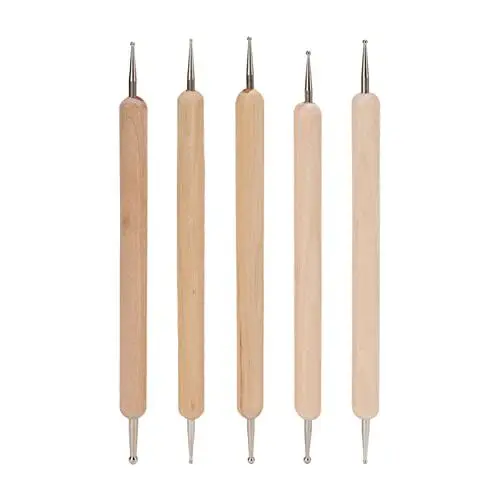 Produktbild: Punktierstifte aus Holz, 5 Stück, Doppelend-Punktierstift, fester Griff, Gravurstift-Set, Leder-Skulpturformer für die Herstellung von Tonkeramik-Skulpturen