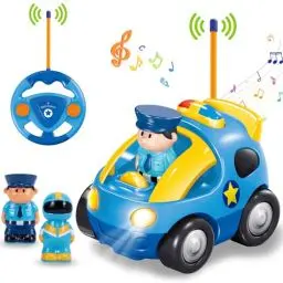 Produktbild: Pup Go Kids Fernbedienung Cartoon Polizeiauto - Radio Control Rennwagen Spielzeug mit Musik und Licht, Das erste Ferngesteuertes Auto ab 2 Jahre, Geburtstagsgeschenk für Kinder über 2 3 Jahre
