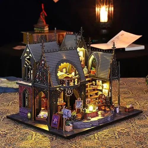 Produktbild: Puppenhäuser Miniatur Haus Kit mit Möbeln und LED Licht DIY Haus Kit Puppenhaus Holz Modellbausätze für Erwachsene und Kinder Bauen Weihnachten Geschenke (Luna Magic House)