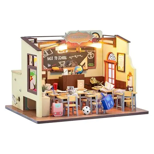 Produktbild: Puppenhaus-DIY-Miniatur-Holzmöbel-Kit, DIY-Miniatur-Haus-Kits, Handgefertigtes Mini-Puppenhaus-Modell für Erwachsene und Kinder (Klassenzimmer)