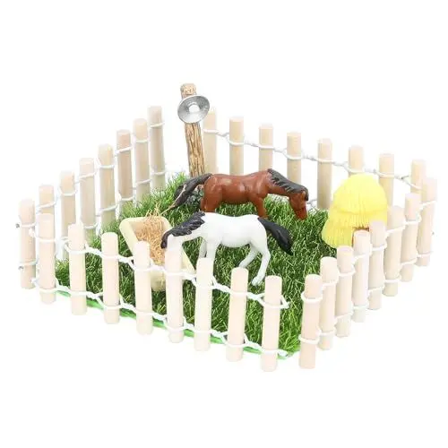 Produktbild: Puppenhaus-Miniatur-Ranch-Modell, Handgefertigtes Pferdestall-Modellset für Fantasievolles Spielen für, Pädagogisches Pferdepflegespielzeug mit Familienbindungsspaß (Massivholz,