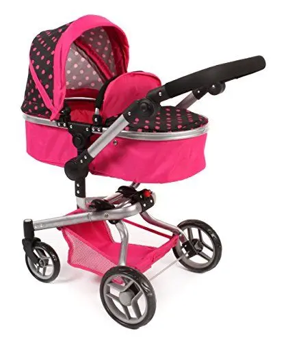 Produktbild: Puppenwagen Yolo, 2in1 Kombipuppenwagen für Kinder von 4 bis 8 Jahren, Dots Pink