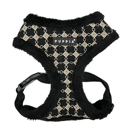 Produktbild: Puppia Jace Hundegeschirr, Überkopf, warm, Winter, Rautenmuster, verstellbare Brust, für kleine und mittelgroße Hunde, schwarz, Größe XL