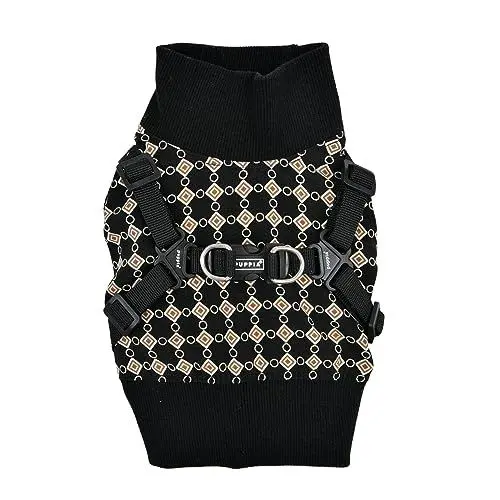 Produktbild: Puppia Jace Jacket Hundegeschirr Pullover Warm Winter Rautenmuster für kleine und mittelgroße Hunde, Schwarz, Medium