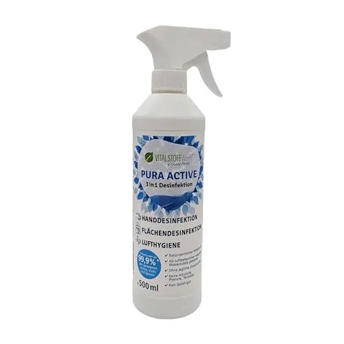 Produktbild: Pura Active Handdesinfektionsmittel und Flächendesinfektionsmittel ohne Alkohol, Desinfektionsspray 500 ml, VITALSTOFFWERK®