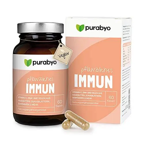 Produktbild: Purabyo Immun | im Glas | Vitamin C aus Hagebutten, Zink aus Guavenblatt, Selen aus Senfsamen, Echinacea und Pflanzenstoffe | Immunsystem und Abwehrkräfte | Vegan