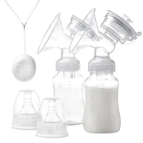 Produktbild: PURAVA Elektrische Milchpumpe - Sicheres und gesundes Design - Lebensmittelechtes PP - Mini, Leicht, Tragbar, Anti-Rutsch Flaschenkörper - Weiche Silikon-Massagekissen - 20x9 cm - Weiß