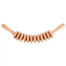 Produktbild: PURAVA Gebogener Holz-Massageroller für Beine, Rücken und Bauch - Faszienstab und Massagegerät für Muskelentspannung und Cellulite - Faszienrolle mit Griff