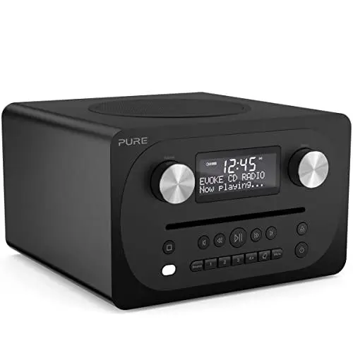 Produktbild: Pure Evoke C-D4 All-in-One-Musikanlage (CD, DAB/DAB+, Digitalradio, UKW-Radio, Internetradio, Bluetooth, Weckfunktionen und Sleep-Timer, 20 Senderspeicherplätze, AUX), Siena Schwarz