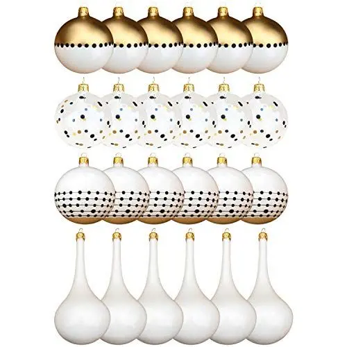 Produktbild: Pure Living Weihnachtskugeln Glas im wunderschönen Handwerk-Design - 24-tlg. Set mit exklusiven Christbaumkugeln - Weihnachtsbaumkugeln in EU Premium-Qualität - Einzigartig-festlicher Baumschmuck