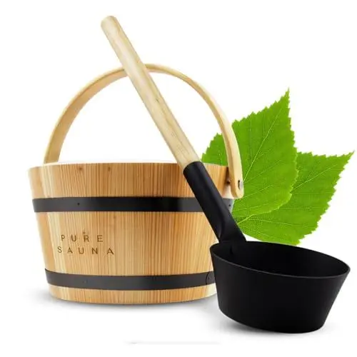 Produktbild: Pure Scentum Saunaeimer - und Schöpfset aus Holz mit 4L Kapazität. Ergonomisches Griffdesign aus Zedernholz, Titan und recyceltem Kunststoff. Hochwertiges Zubehör.
