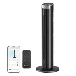 Produktbild: Pureborne 91CM Leiser Ventilator, 90° Oszillation Turmventilator, Standventilator mit Fernbedienung & WLAN, 4 Stufen & 4 Modi, 12H Timer Turmventilatoren für Schlafzimmer, Schwarz