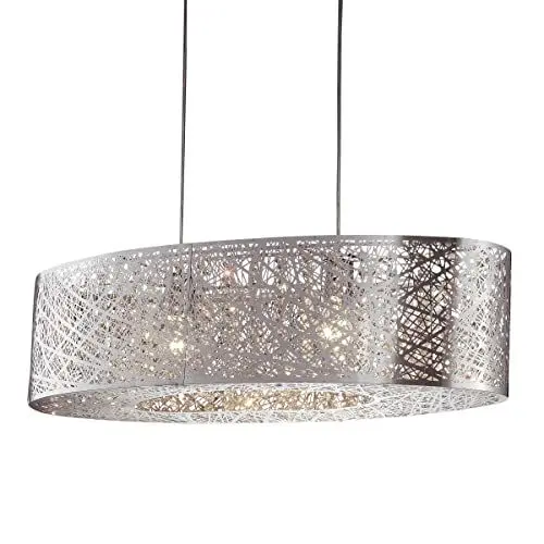 Produktbild: Pureday Deckenlampe Grate - Hängelampe - Lampe Wohnzimmer Lampe Schlafzimmer - Deckenbeleuchtung - aus Metall und Glas - mit Glaskristallen - ca. B80 x T31 x H120 cm - Silberfarben