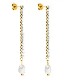 Produktbild: PURELEI® Shimmering Pearl Ohrringe (Gold) – Damenohrringe aus langlebigem Edelstahl – Wasserfeste Ohrringe Damen – 48mm Durchmesser – Modeschmuck für deinen individuellen Look