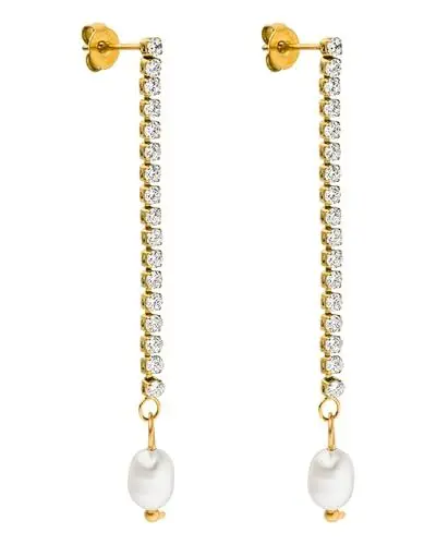 Produktbild: PURELEI® Shimmering Pearl Ohrringe (Gold) – Damenohrringe aus langlebigem Edelstahl – Wasserfeste Ohrringe Damen – 48mm Durchmesser – Modeschmuck für deinen individuellen Look