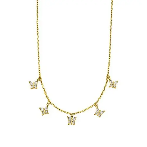 Produktbild: Purelei® Butterfly Kette (Gold), Wasserfeste Halskette für Damen mit 5 Anhängern in Schmetterlingsform, Damenhalskette aus Edelstahl mit Edelsteinen, Geschenk für Frauen, 40-45 cm Länge verstellbar