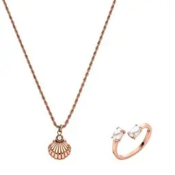 Produktbild: Purelei® Hapuna Schmuckset (Gold, Silber, Rosegold), Damen Schmuckset aus langlebigem Edelstahl, Wasserfeste Halskette und Ring mit Perlen und Muschel (Rosegold)