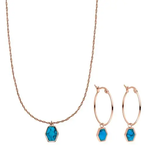 Produktbild: Purelei® Hopena Schmuckset (Gold, Silber, Rosegold), Damen Schmuckset aus langlebigem Edelstahl, Wasserfeste Halskette und Ohrringe mit Natursteinen aus Türkis (Rosegold)