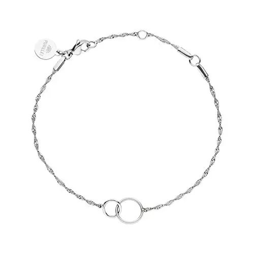 Produktbild: Purelei® Kekahi Armband (Silber), Wasserfestes Damen Armband, Armband aus Edelstahl mit zwei ineinander greifenden Ringen, Geschenk für Frauen, 15-19 cm Länge verstellbar
