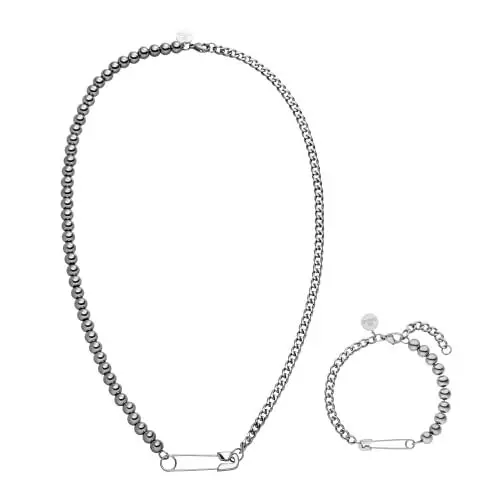 Produktbild: Purelei® Kipi Schmuckset (Silber), Unisex Schmuckset aus langlebigem Edelstahl, Wasserfeste Halskette und Ohrringe mit Stecknadel für Damen und Herren
